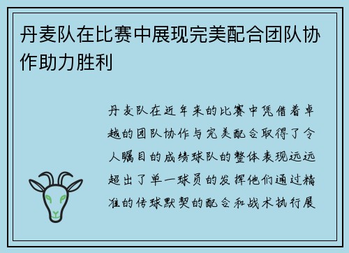 丹麦队在比赛中展现完美配合团队协作助力胜利